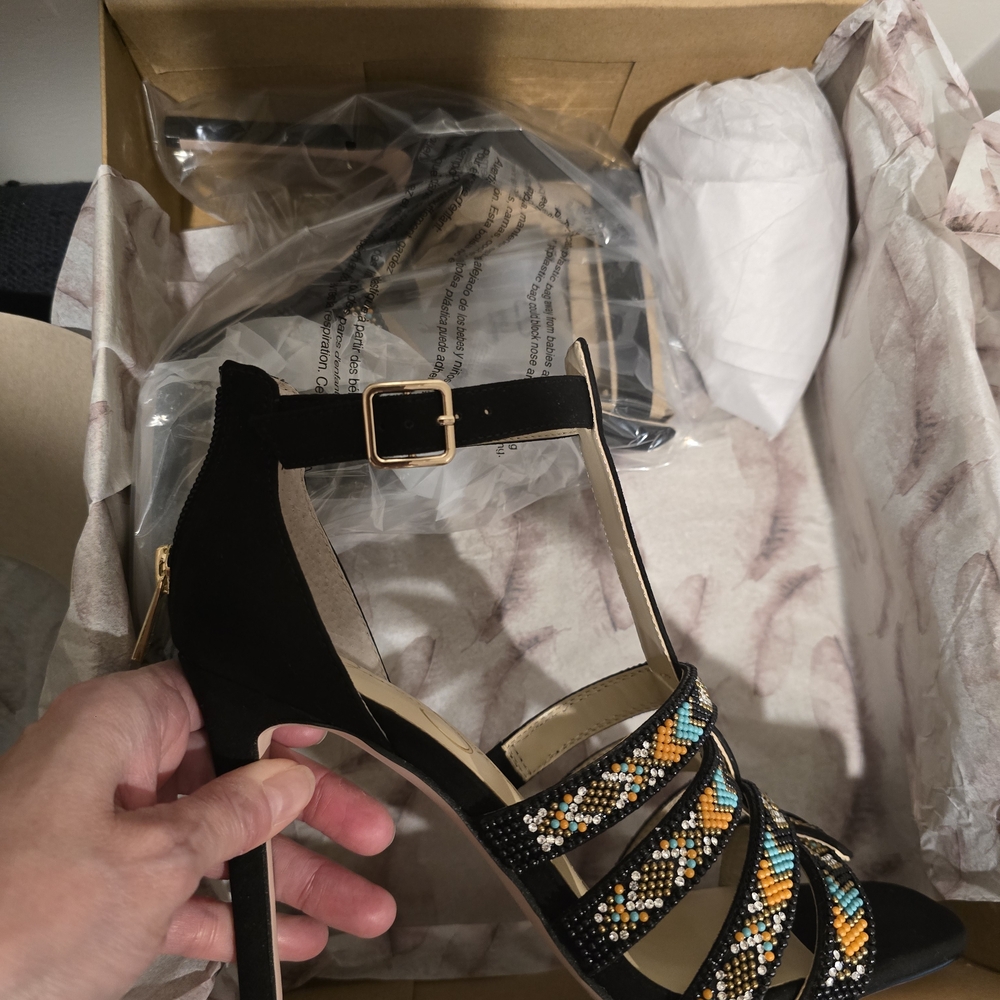 Jessica Simpson Black and Multicolor Strappy Heels - Picture 3 of 8